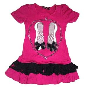 Tempted Girls Fancy Hot Pink Glitter Rhinestone Ballet Top Ruffle Hem Size M